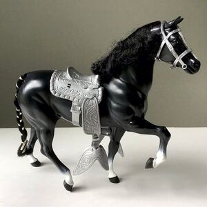 Vintage 1980 Mattel Barbie Horse Midnight Black Stallion Silver Saddle & Bridle